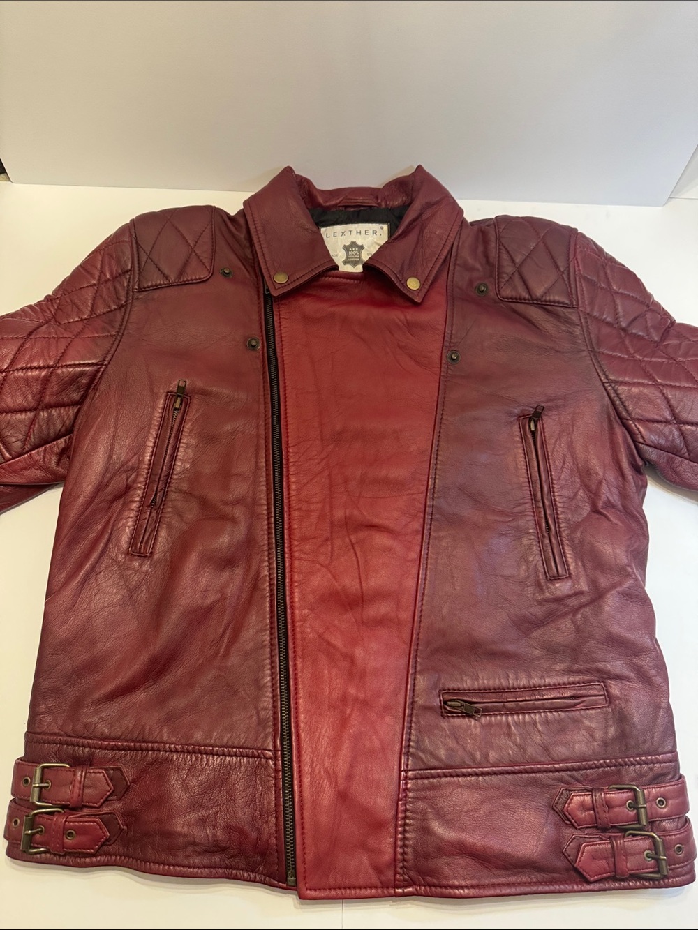 Men's  LEXTHER vintage styleBurgundy Quilted Leather Jacket